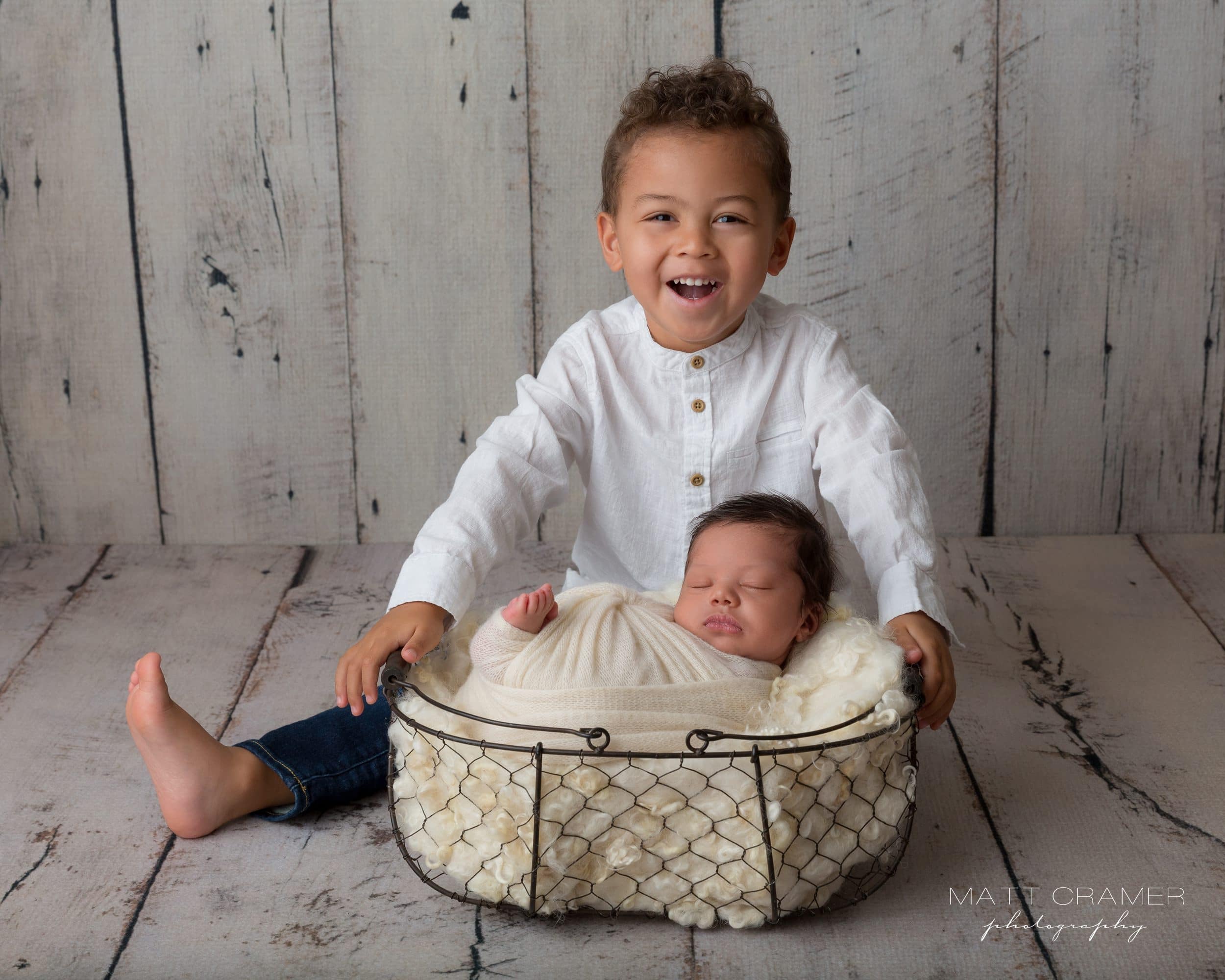 baby boy and sibling brother in photo shoot
