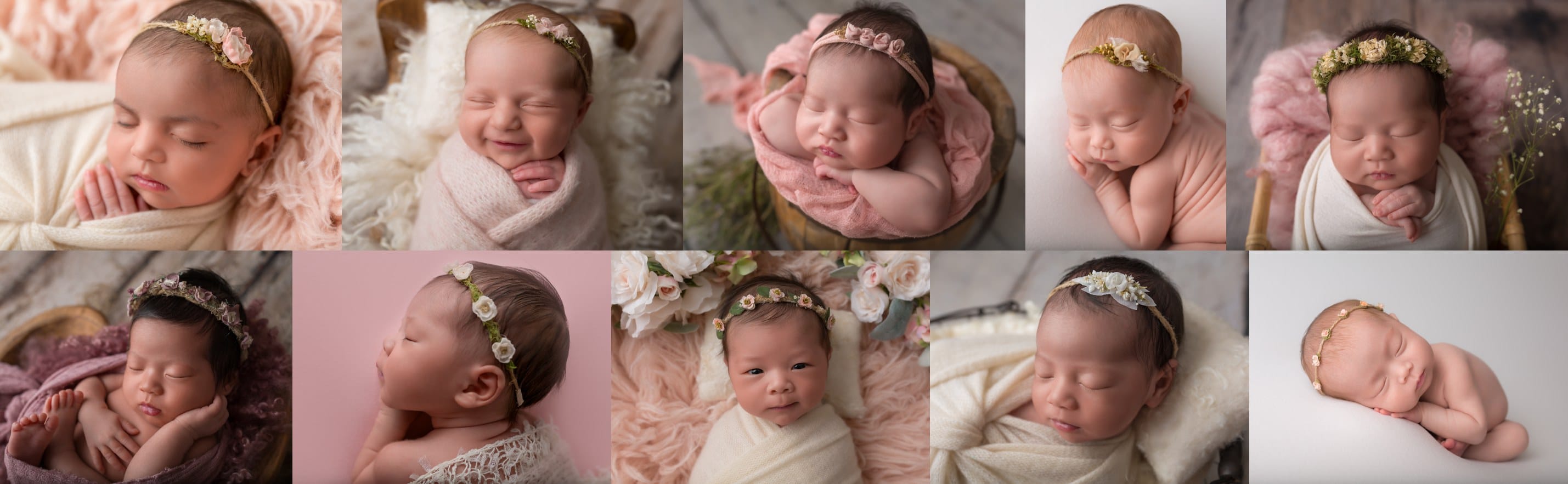 Collage of baby girl newborn photography close ups