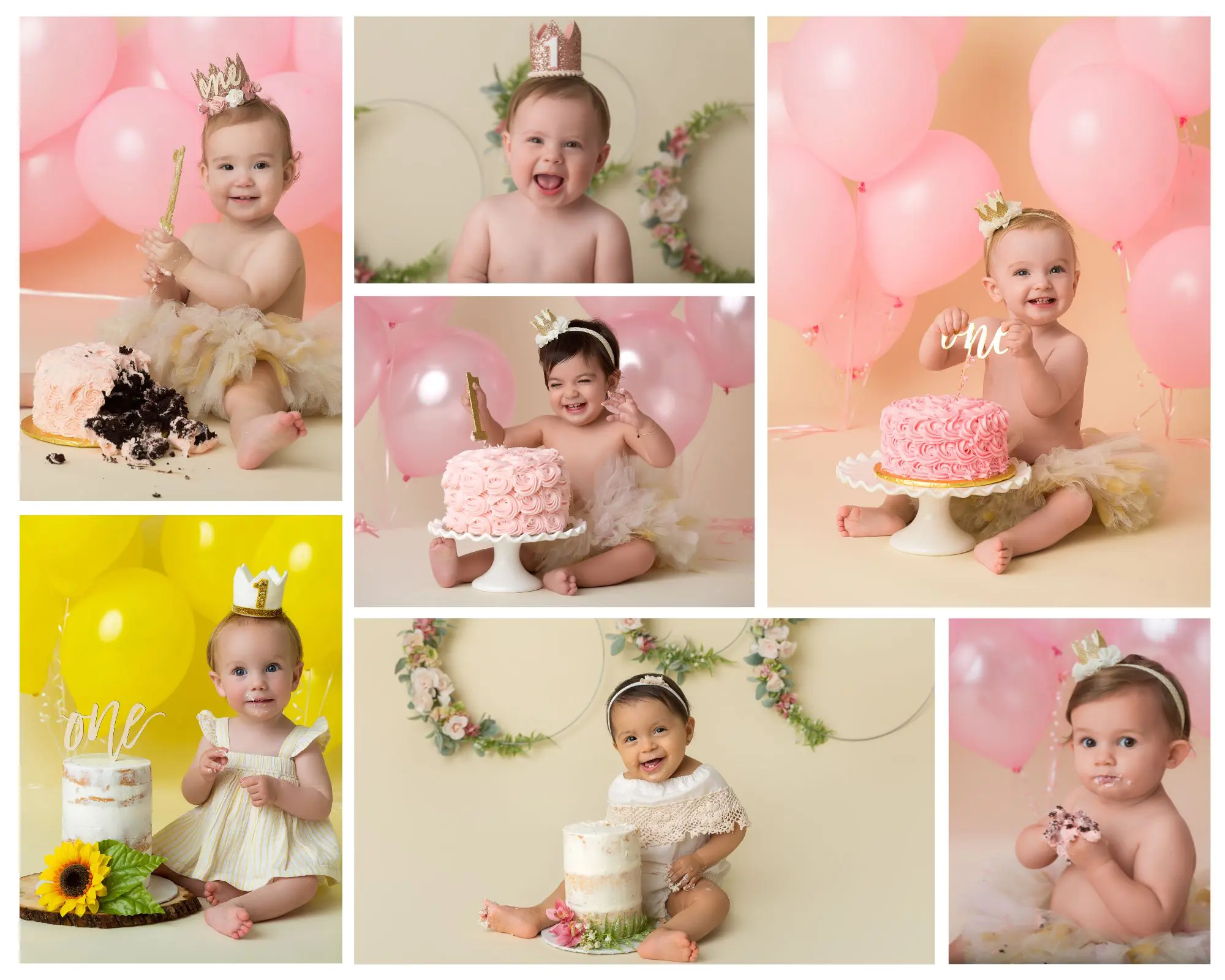 collage of cake smash photoshoots